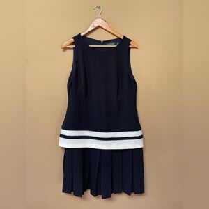 Lauren Ralph Lauren Tennis Style Pleated Dress Size 14 Cocktail Collegiate Blue